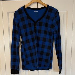 Blue and Black Plaid Women's Short Sleeve Top